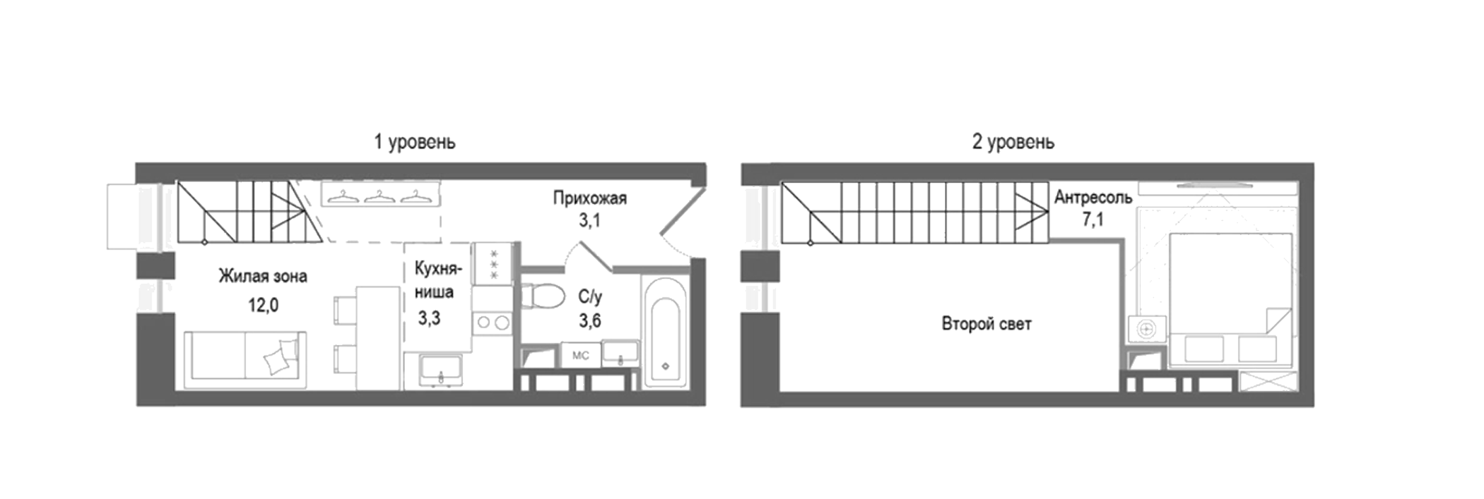 Планировка — Киноквартал, 2-комн., 29 м²