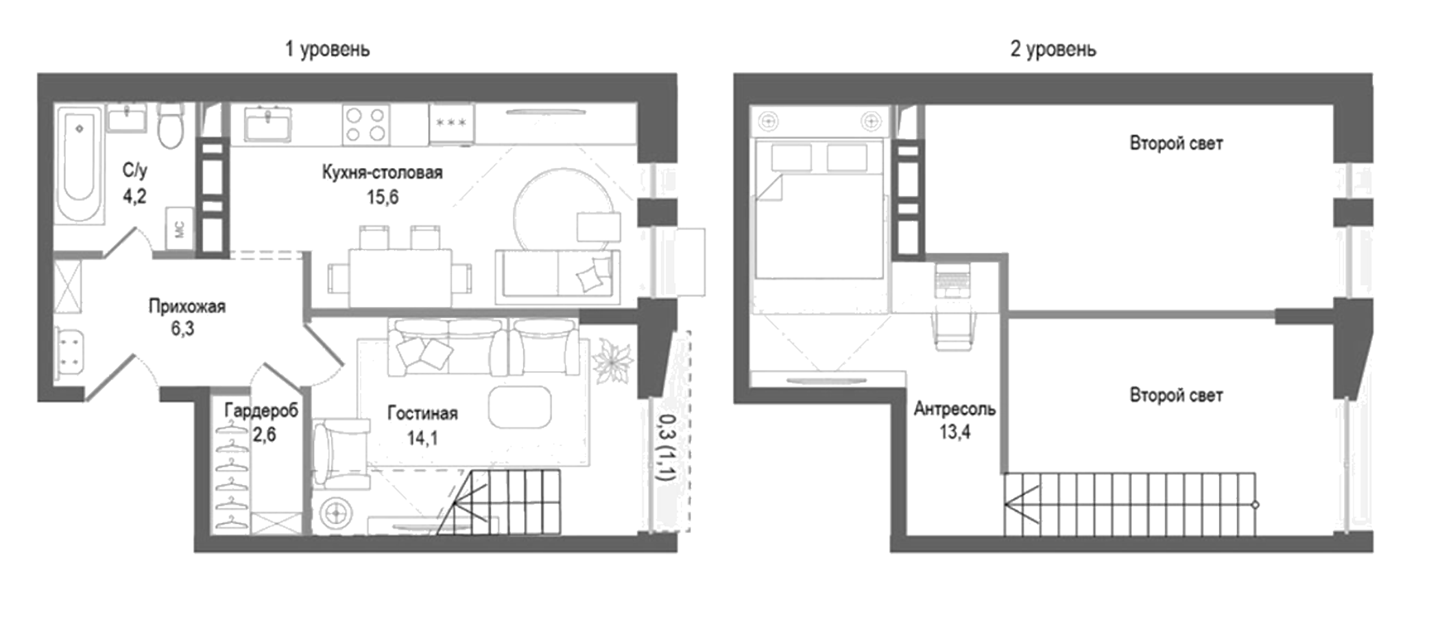 Планировка — Киноквартал, 3-комн., 56 м²