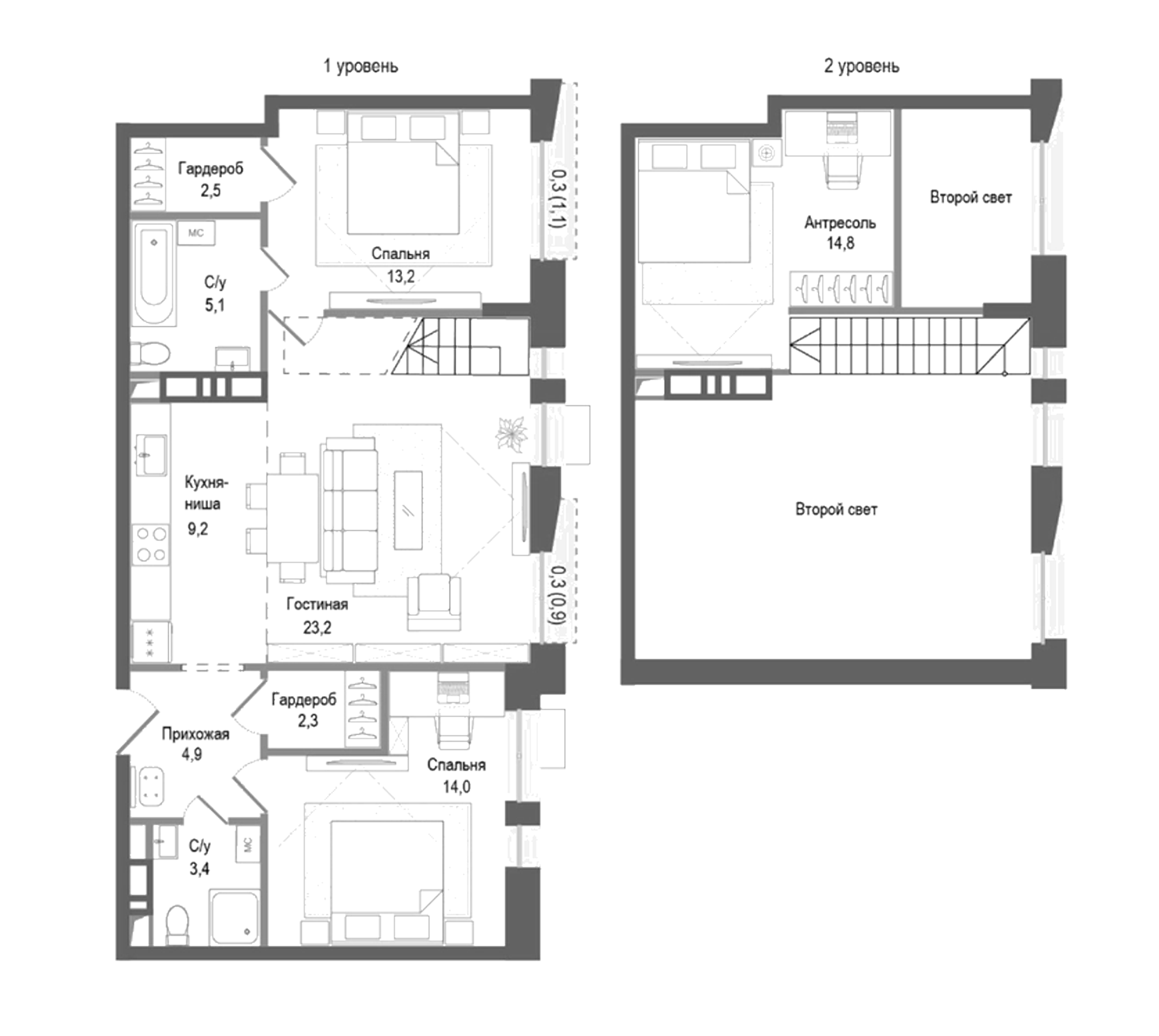 Планировка — Киноквартал, 4-комн., 93 м²