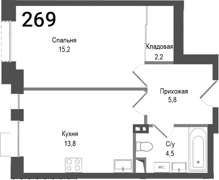 Планировка — Киноквартал, 1-комн., 42 м²