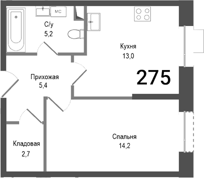 Планировка — Киноквартал, 1-комн., 41 м²