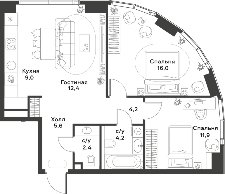 Планировка — ALIA, 3-комн., 66 м²