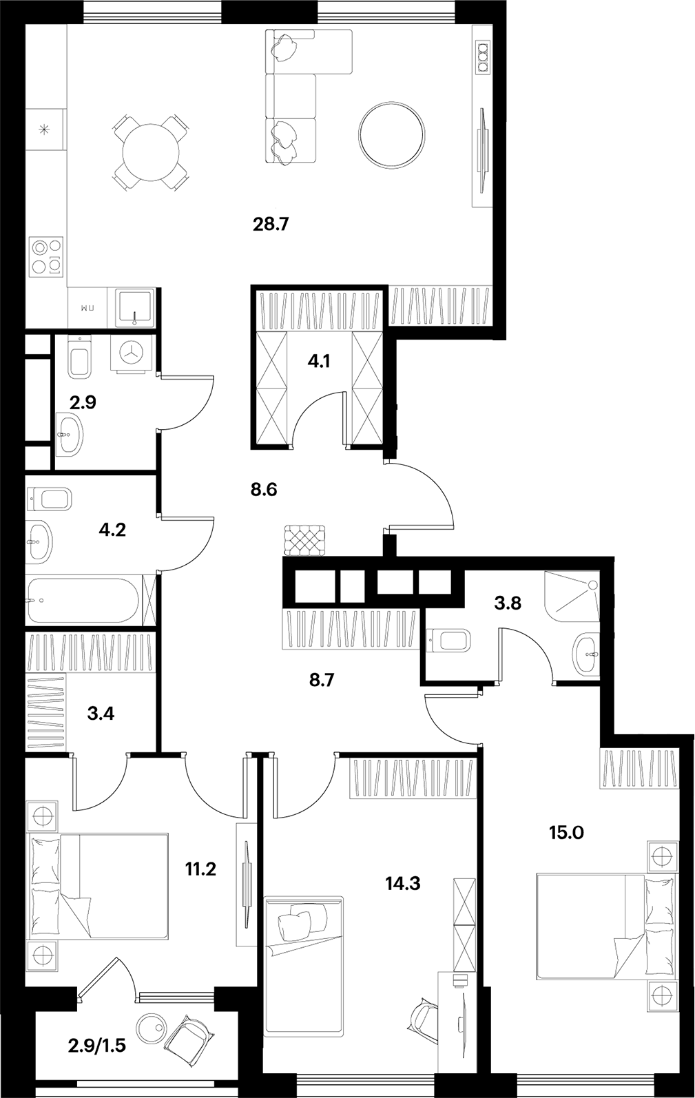 Планировка — ALIA, 4-комн., 105 м²