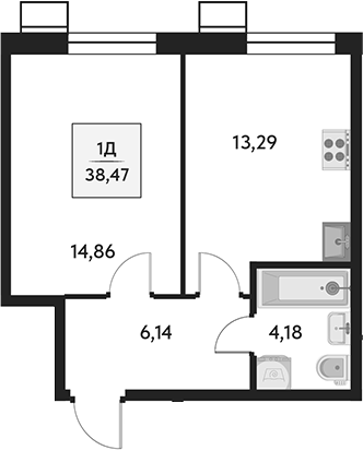 Планировка — Бархат.Сити, 1-комн., 38 м²