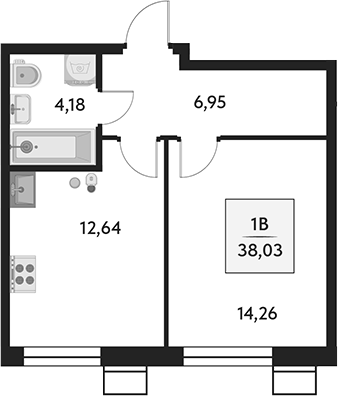 Планировка — Бархат.Сити, 1-комн., 38 м²