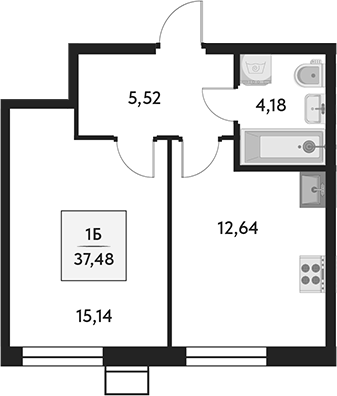 Планировка — Бархат.Сити, 1-комн., 37 м²