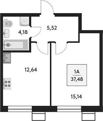 Планировка — Бархат.Сити, 1-комн., 37 м²