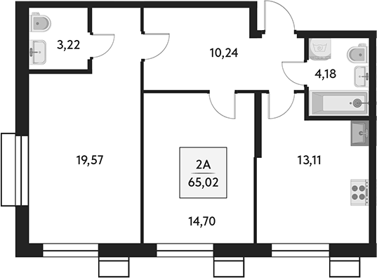 Планировка — Бархат.Сити, 2-комн., 65 м²