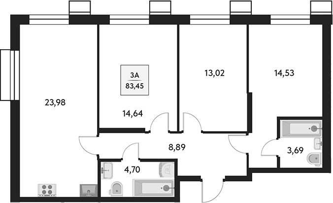 Планировка — Бархат.Сити, 4-комн., 83 м²