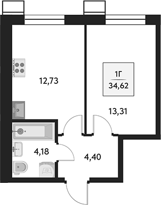 Планировка — Бархат.Сити, 1-комн., 35 м²