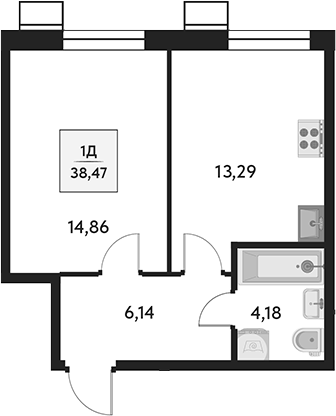 Планировка — Бархат.Сити, 1-комн., 38 м²
