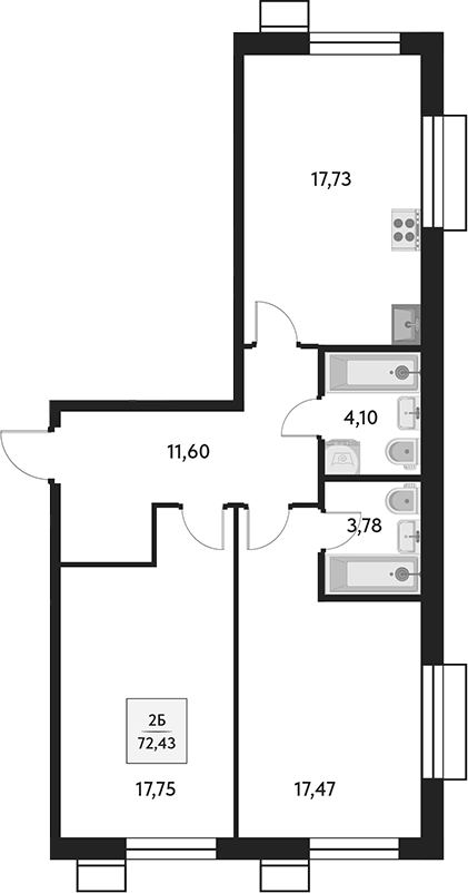 Планировка — Бархат.Сити, 3-комн., 72 м²