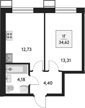 Планировка — Бархат.Сити, 1-комн., 35 м²