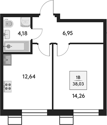 Планировка — Бархат.Сити, 1-комн., 38 м²