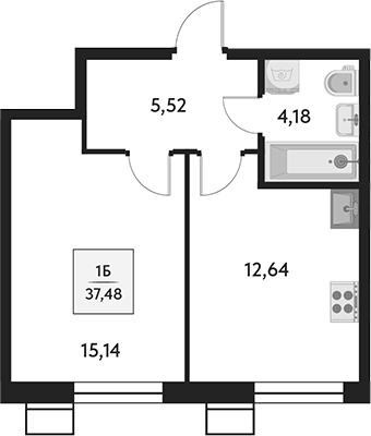 Планировка — Бархат.Сити, 1-комн., 37 м²