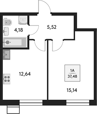 Планировка — Бархат.Сити, 1-комн., 37 м²