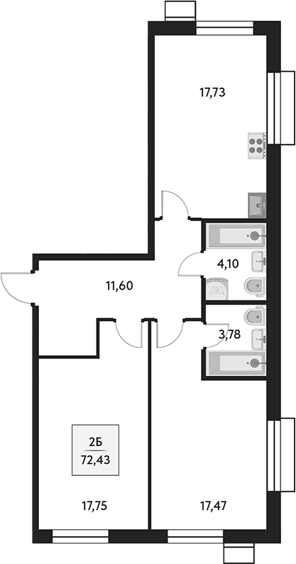 Планировка — Бархат.Сити, 3-комн., 72 м²