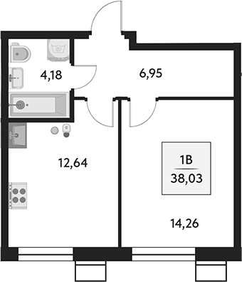 Планировка — Бархат.Сити, 1-комн., 38 м²