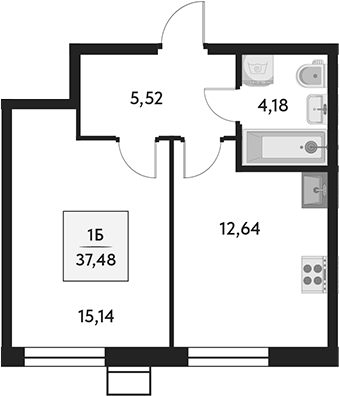 Планировка — Бархат.Сити, 1-комн., 37 м²