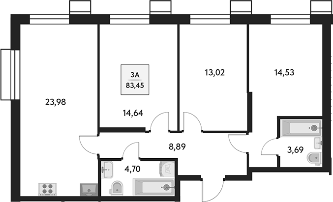 Планировка — Бархат.Сити, 4-комн., 83 м²