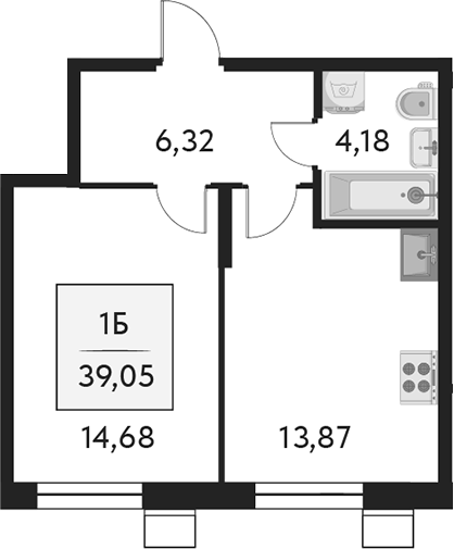 Планировка — Бархат.Сити, 1-комн., 39 м²