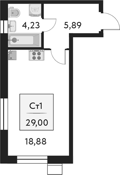 Планировка — Бархат.Сити, Студия, 29 м²
