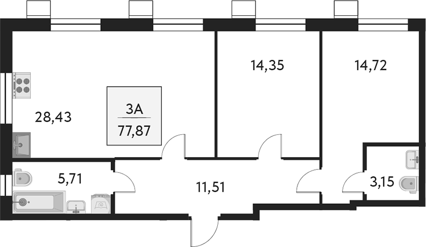 Планировка — Бархат.Сити, 3-комн., 78 м²