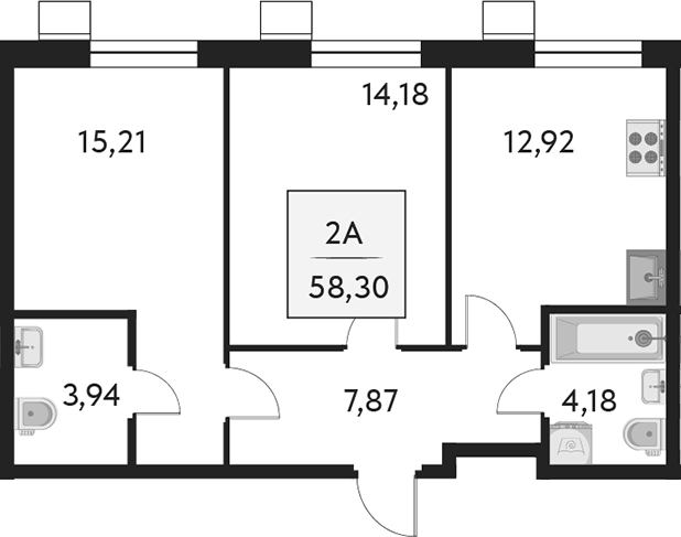 Планировка — Бархат.Сити, 2-комн., 58 м²