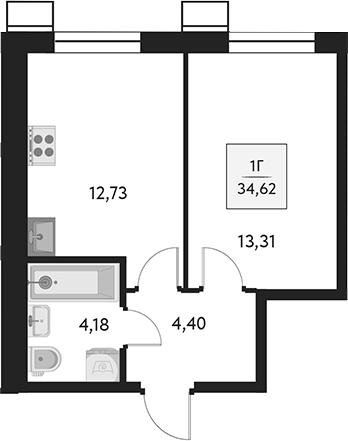 Планировка — Бархат.Сити, 1-комн., 35 м²