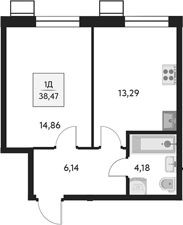 Планировка — Бархат.Сити, 1-комн., 38 м²