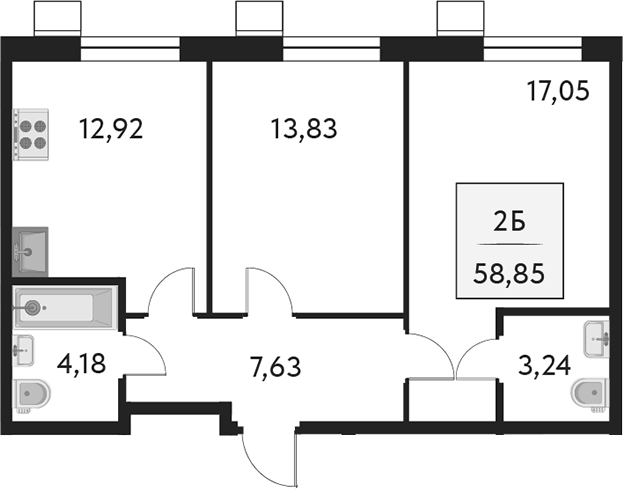 Планировка — Бархат.Сити, 2-комн., 59 м²