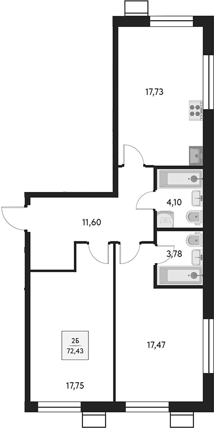 Планировка — Бархат.Сити, 3-комн., 72 м²