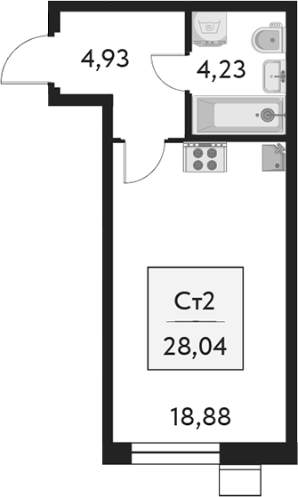 Планировка — Бархат.Сити, Студия, 28 м²