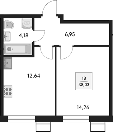 Планировка — Бархат.Сити, 1-комн., 38 м²