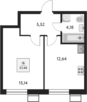 Планировка — Бархат.Сити, 1-комн., 37 м²