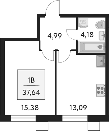 Планировка — Бархат.Сити, 1-комн., 38 м²