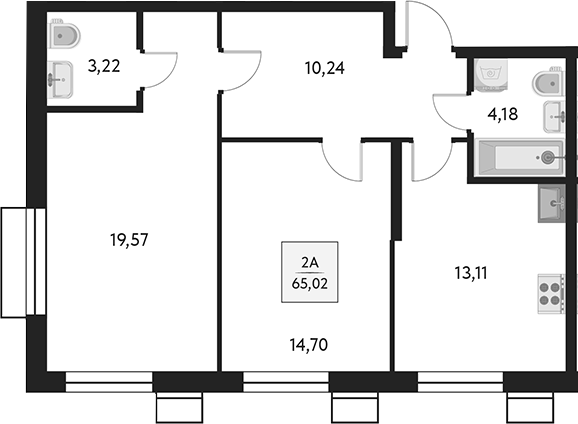 Планировка — Бархат.Сити, 2-комн., 65 м²