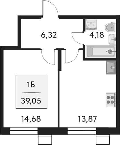 Планировка — Бархат.Сити, 1-комн., 39 м²