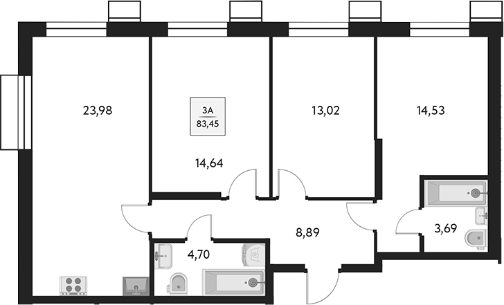 Планировка — Бархат.Сити, 4-комн., 83 м²