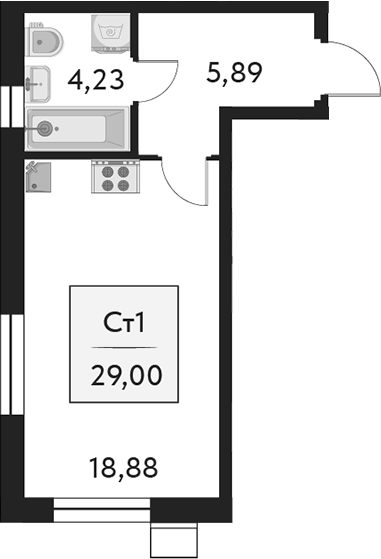 Планировка — Бархат.Сити, Студия, 29 м²