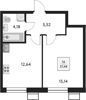 Планировка — Бархат.Сити, 1-комн., 37 м²
