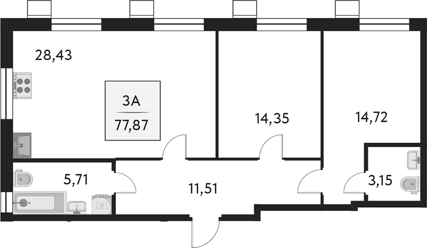 Планировка — Бархат.Сити, 3-комн., 78 м²