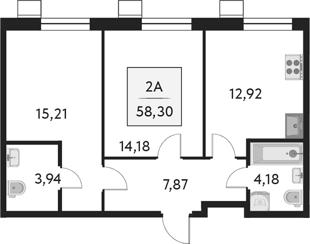Планировка — Бархат.Сити, 2-комн., 58 м²