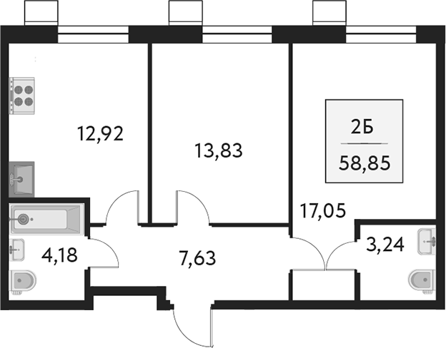 Планировка — Бархат.Сити, 2-комн., 59 м²