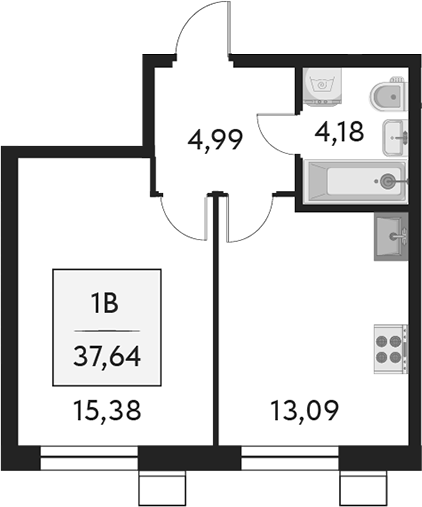 Планировка — Бархат.Сити, 1-комн., 38 м²