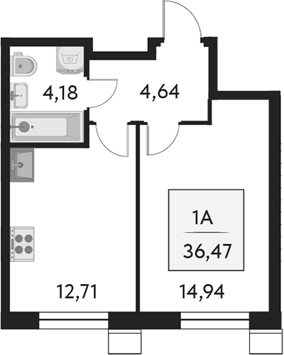 Планировка — Бархат.Сити, 1-комн., 36 м²