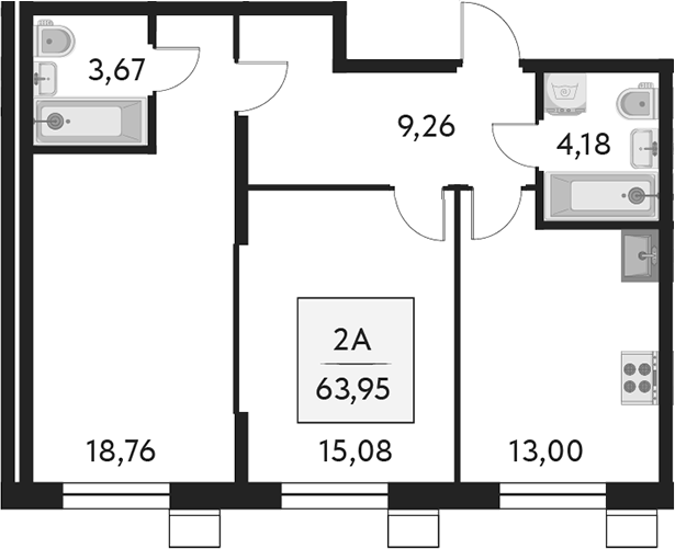 Планировка — Бархат.Сити, 2-комн., 64 м²