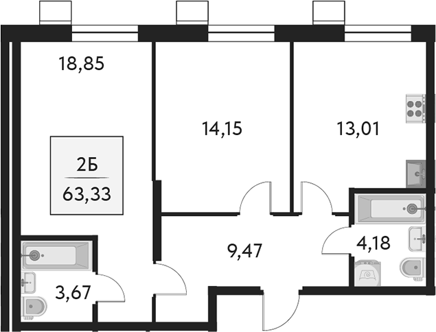 Планировка — Бархат.Сити, 2-комн., 63 м²