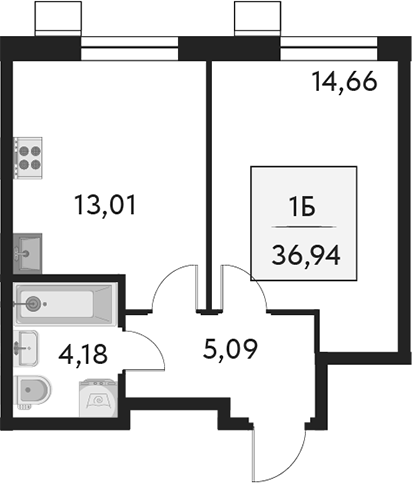 Планировка — Бархат.Сити, 1-комн., 37 м²
