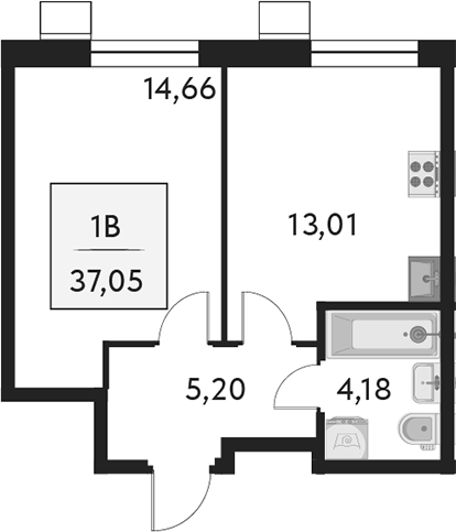 Планировка — Бархат.Сити, 1-комн., 37 м²